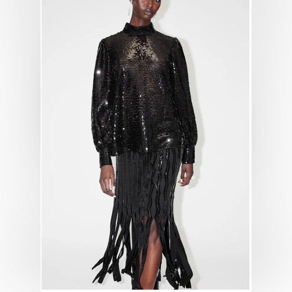 All Saints Whitney Sequin Black Long Sleeve Women’s Top Size 2 NWT